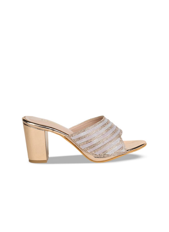 She Zone Rose Gold Embellished Block Heels for Women - Image 4