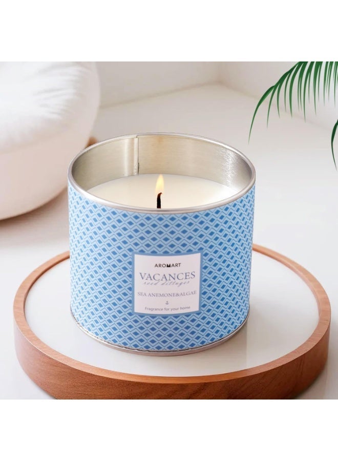 The Better Home Scented Candles for Home Décor (34Hrs Burn Time) 'AROMART VACANCES SEA ANEMONE & ALGAE'  Jasmine Aroma Scented Candles for Bedroom Reusable Tin Jar|Diwali Decoration Items for Home Décor | Diwali Gifts - Image 1