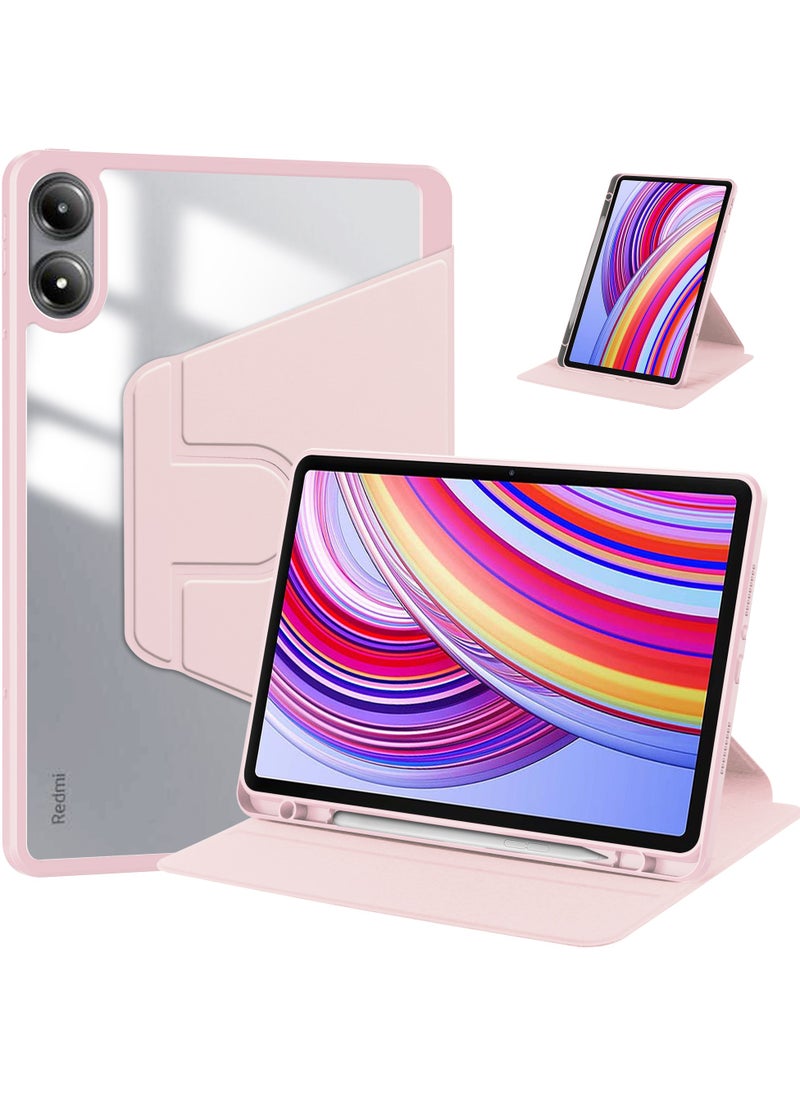 يوارب كينج - غطاء دوار متوافق مع Redmi Pad Pro 12.1 بوصة / Xiaomi Poco Pad 12.1 بوصة ، غطاء حامل دوار 360 درجة ، غطاء قابل للعرض متعدد الزوايا مع حامل قلم رصاص وردي - Image 1