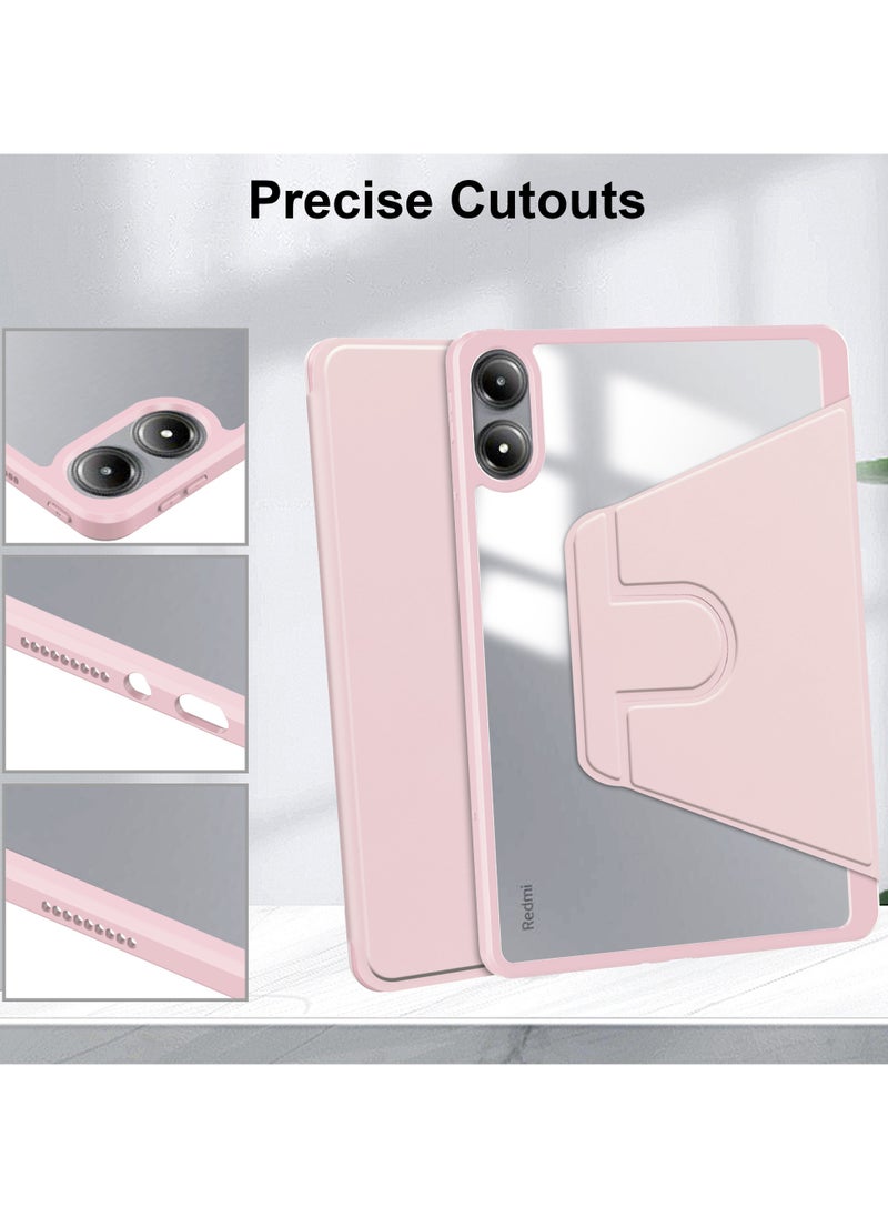 يوارب كينج - غطاء دوار متوافق مع Redmi Pad Pro 12.1 بوصة / Xiaomi Poco Pad 12.1 بوصة ، غطاء حامل دوار 360 درجة ، غطاء قابل للعرض متعدد الزوايا مع حامل قلم رصاص وردي - Image 1