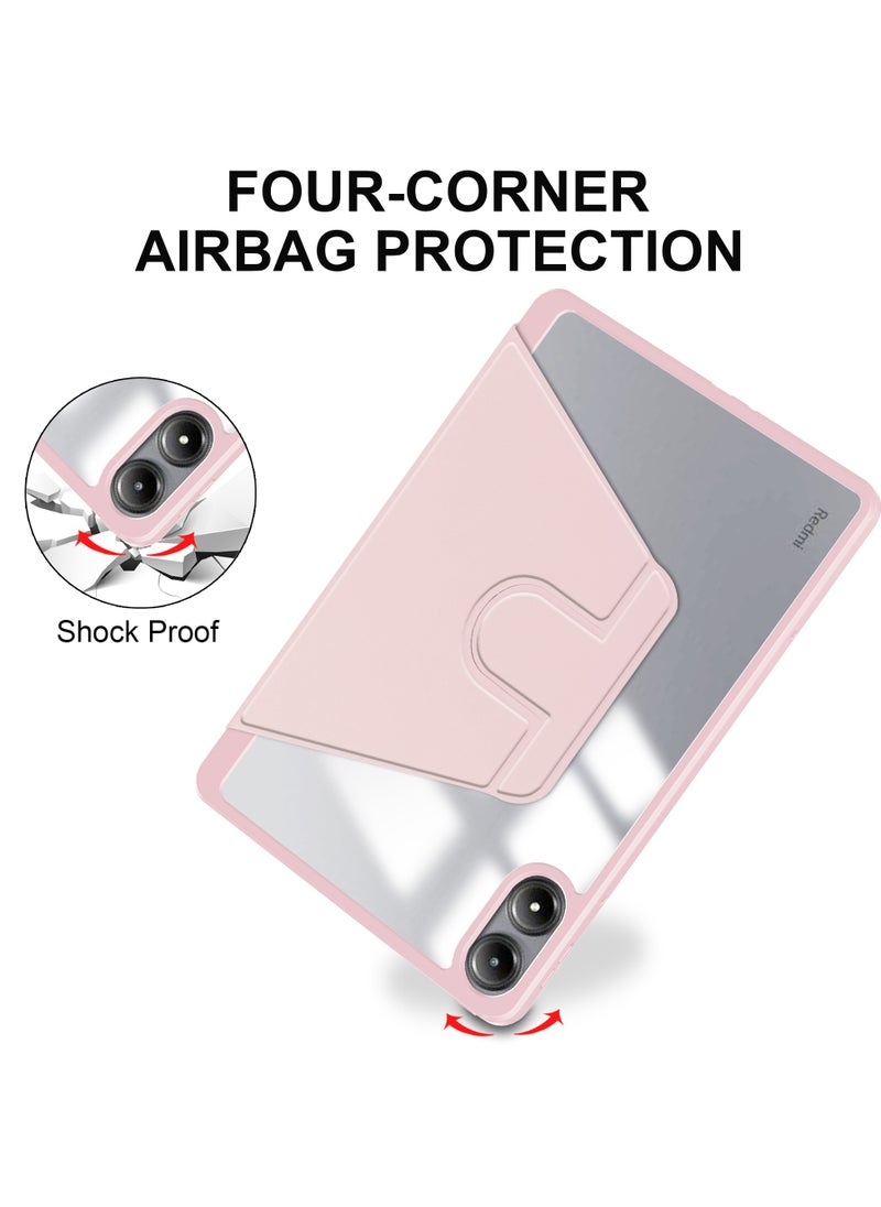 يوارب كينج - غطاء دوار متوافق مع Redmi Pad Pro 12.1 بوصة / Xiaomi Poco Pad 12.1 بوصة ، غطاء حامل دوار 360 درجة ، غطاء قابل للعرض متعدد الزوايا مع حامل قلم رصاص وردي - Image 1