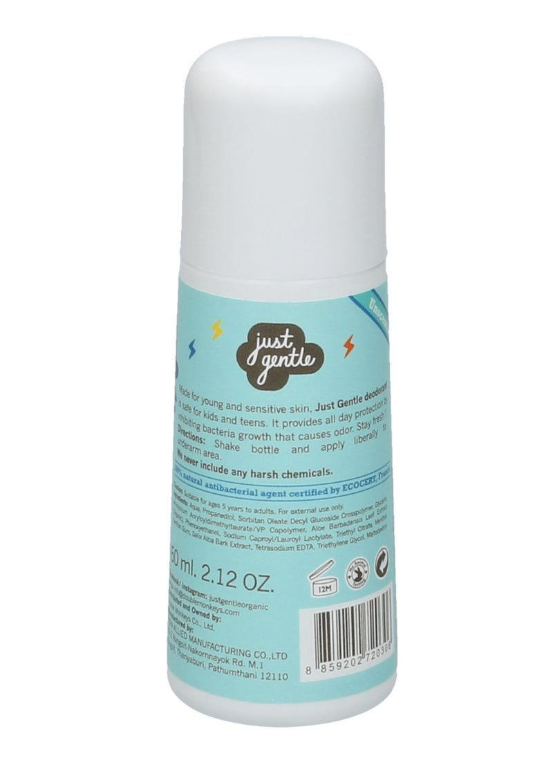 Just Gentle Just Gentle Organic Kids Deodorant Unscented Cool - Aluminum-Free, Natural Odor Protection, Cooling Sensation, Gentle on Sensitive Skin, 60ml  - Image 2
