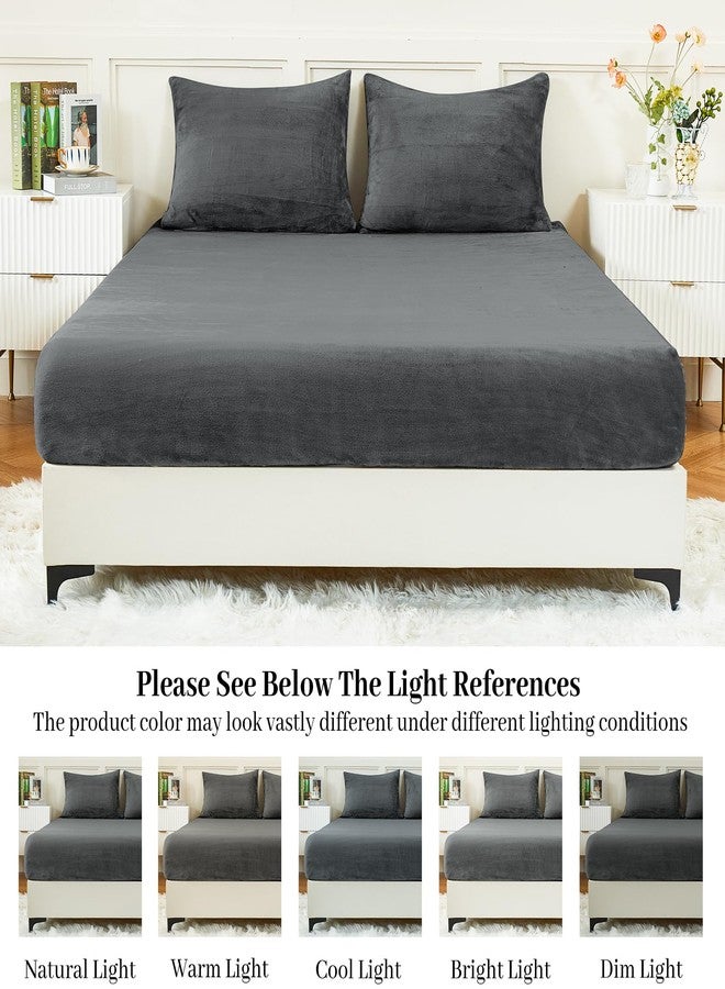YIYEA Fleece Fitted Sheet Only, Ultra Soft Plush Velvet Deep Pocket Fitted Bottom Sheet for Fall Winter, Cozy Warmth and No Shedding, Dark Dray, Full - Image 5
