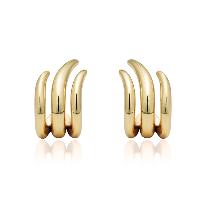 Obidos 14K Gold Plated Illusion Stud Earrings for Women | Triple Huggie Hoop Earrings for One Hole| Trendy Simple Hypoallergenic Fashion Accessories Gold Jewelry Gifts for Womens (Illusion Earrings-Yellow Gold) - Image 2