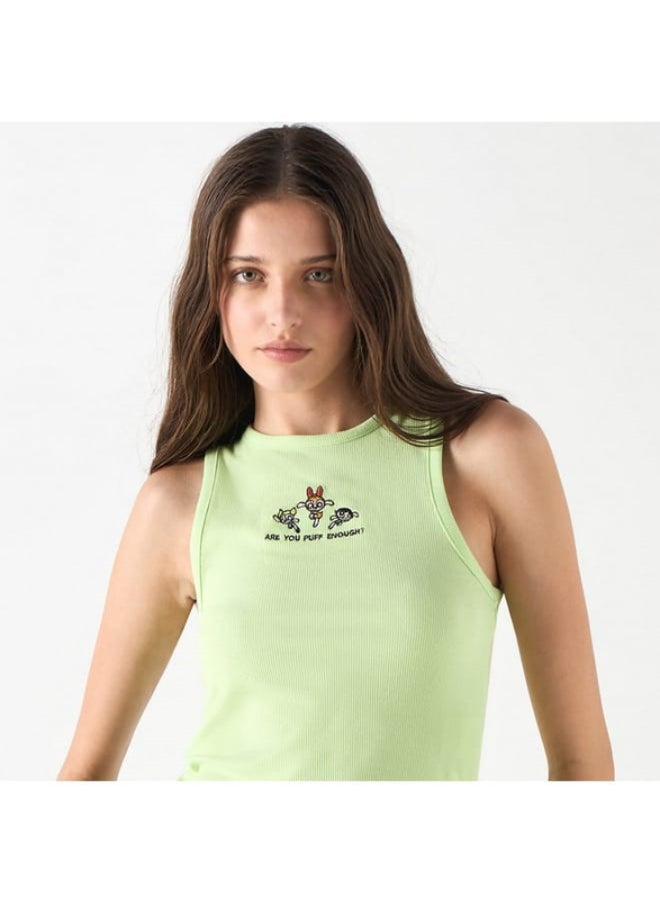 SP Characters Embroidered Powerpuff Girls Sleeveless Tank Top with Crew Neck  - Image 4