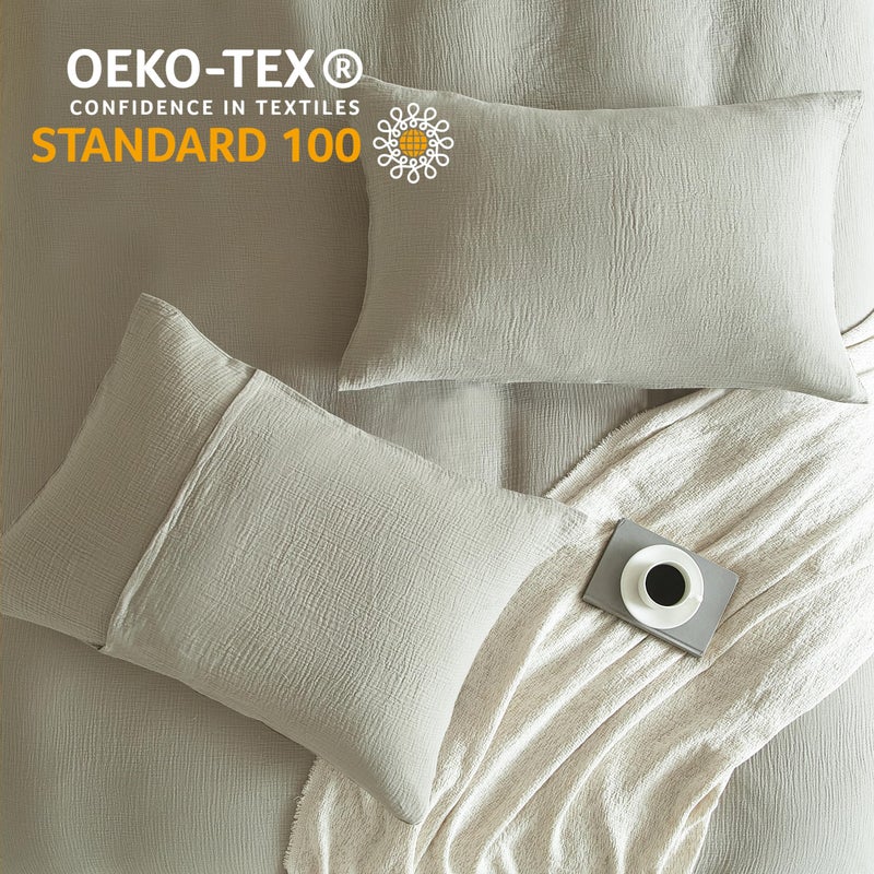 SE SOFTEXLY Muslin Duvet Cover King Size, 100% Washed Cotton Duvet Cover Set, Ultra Soft Comforter Cover Linen Like, 3 Pieces Minimalist Gauze Duvet Cover with 2 Pillowcases, 90"x104", Nature - Image 5