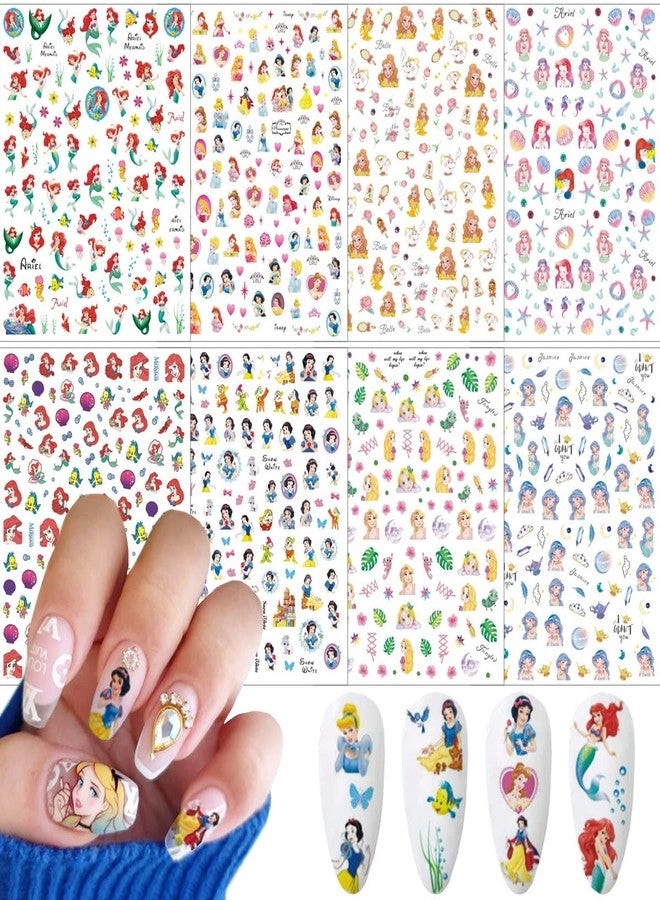 YKLWNN 8 Sheets Cute Cartoon Nail Art Stickers Decals 3D Self Adhesive Kawaii Mermaid Design Acrylic Nail Art Supplies Cartoon Nail Stickers for Women Girls DIY Cute Manicure Tips Decorations Accessories - Image 1