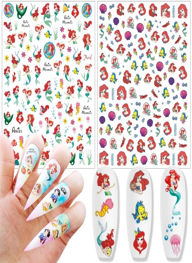 YKLWNN 8 Sheets Cute Cartoon Nail Art Stickers Decals 3D Self Adhesive Kawaii Mermaid Design Acrylic Nail Art Supplies Cartoon Nail Stickers for Women Girls DIY Cute Manicure Tips Decorations Accessories - Image 2