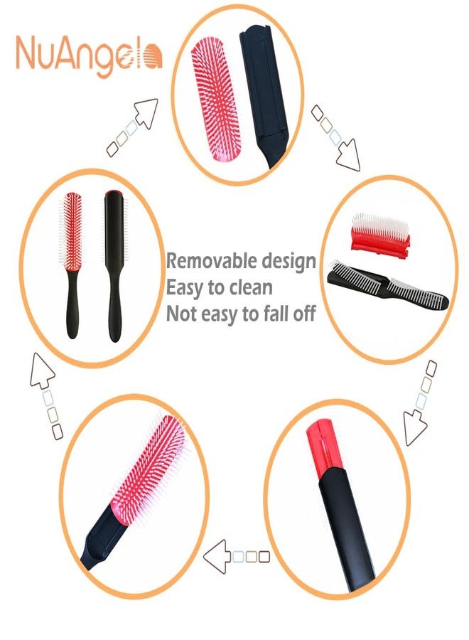 NuAngela 9 Rows Hair Brush, Easy Clean Removable Hairbrush For Styling Detangling Shaping Smoothing Blow-Drying Separating,Defining Curls For Curly Hair… (Red) - Image 3