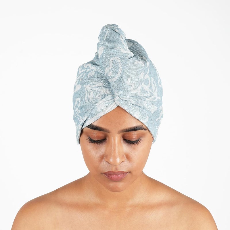 Doctor Towels Doctor Towels CottonBanana Yarn Hair TowelHair Wrap For Women 300 TC Towel For Long Short Hair AntiFrizz Shower Hair Towels With Button QuickDrying Hair Cap Blue Floral Towel Pack Of 1 - Image 3