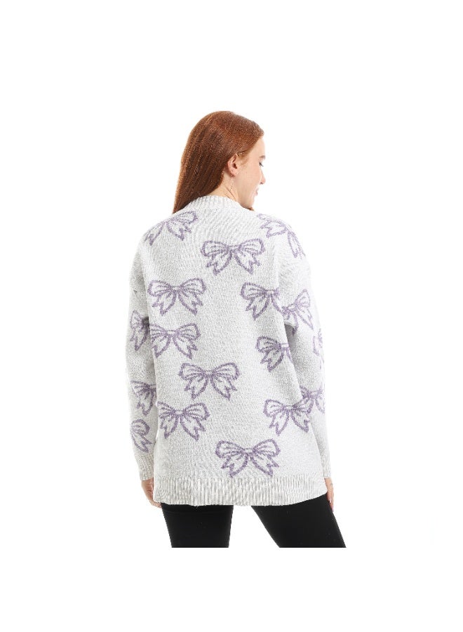 سيزار بلوفر صوف حريمي  بتصمميم فيونكات - Image 3