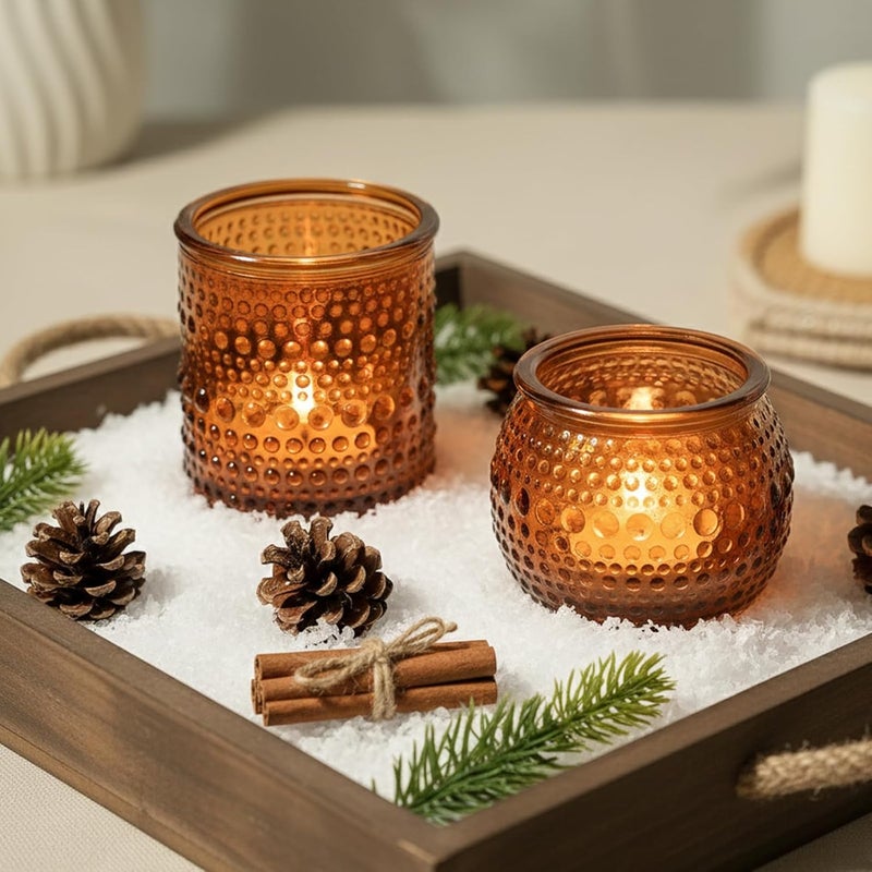 TRIRITE 36pcs Amber Votive Candle Holders, 2x2.5in Glass Tea Lights Candle Holders for Table Centerpiece for Home Decor Party Fall Boho Decor (Amber) - Image 4