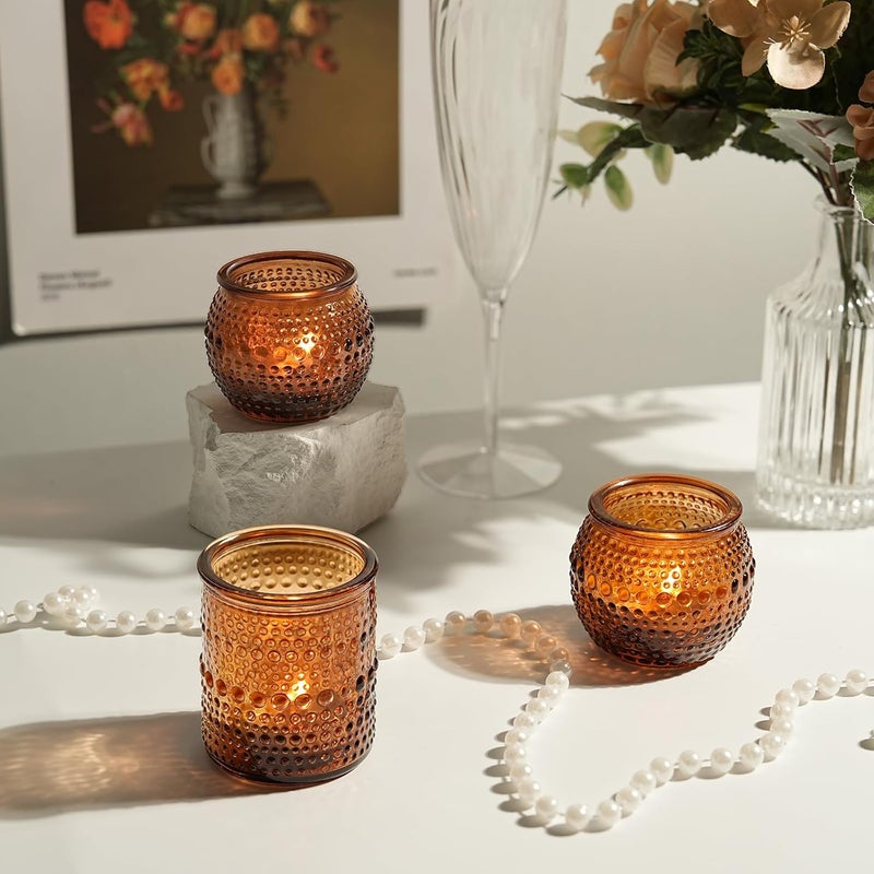 TRIRITE 36pcs Amber Votive Candle Holders, 2x2.5in Glass Tea Lights Candle Holders for Table Centerpiece for Home Decor Party Fall Boho Decor (Amber) - Image 5
