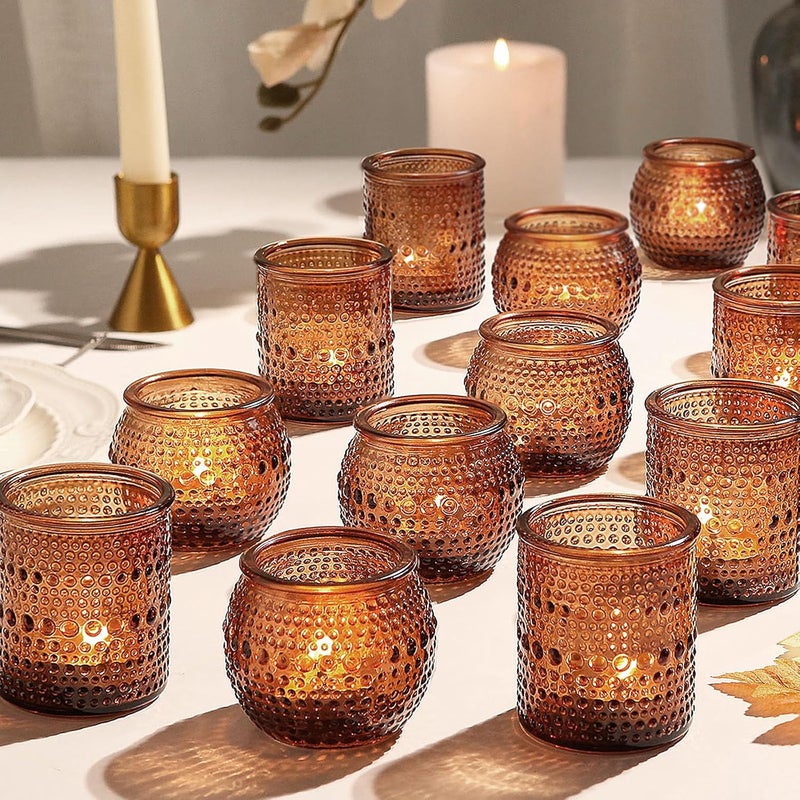TRIRITE 36pcs Amber Votive Candle Holders, 2x2.5in Glass Tea Lights Candle Holders for Table Centerpiece for Home Decor Party Fall Boho Decor (Amber) - Image 1