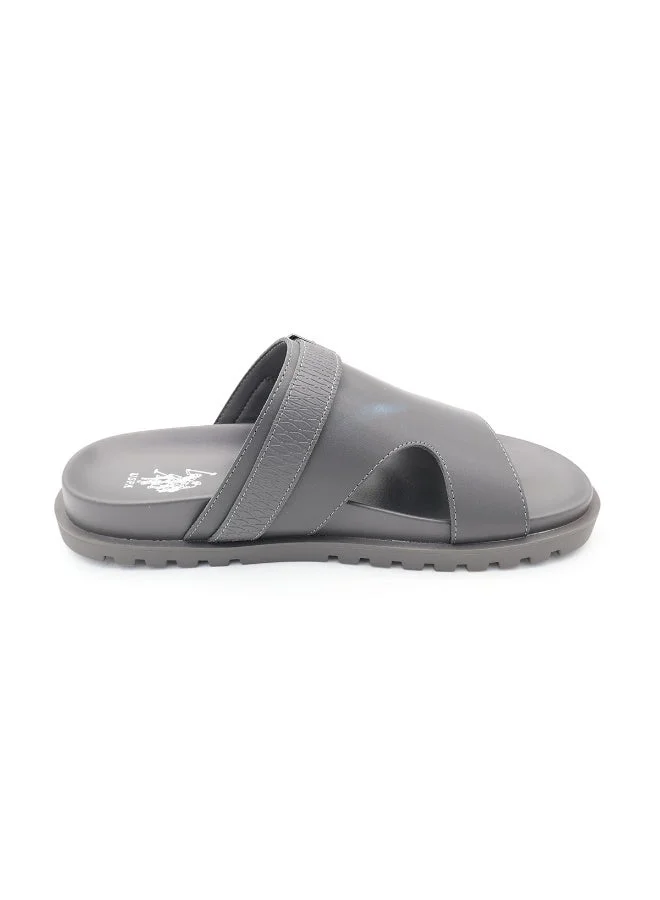 US Polo Men’s Grey Slide Sandals – Arabic-Style Slip-On with Adjustable Buckle | Cushioned Footbed | Breathable & Durable Summer Footwear