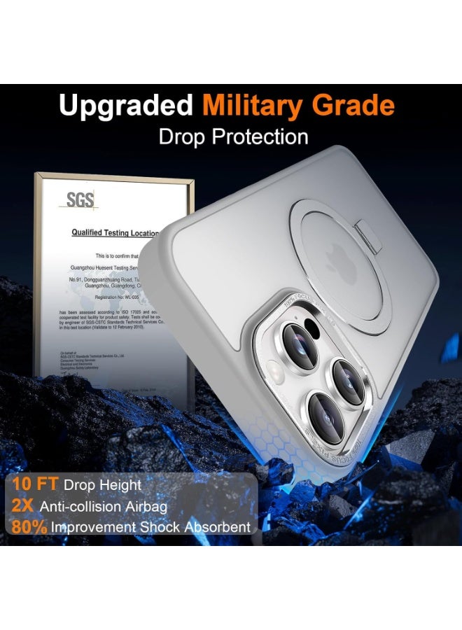 جراب مغناطيسي لهاتف iPhone 13 Pro مع حامل حلقي، [حماية من السقوط من ارتفاع 10 أقدام] [ملمس مخملي] جراب هاتف نحيف شفاف غير لامع مقاوم للصدمات لهاتف iPhone 13 Pro مقاس 6.1 بوصة، (رمادي) - Image 5