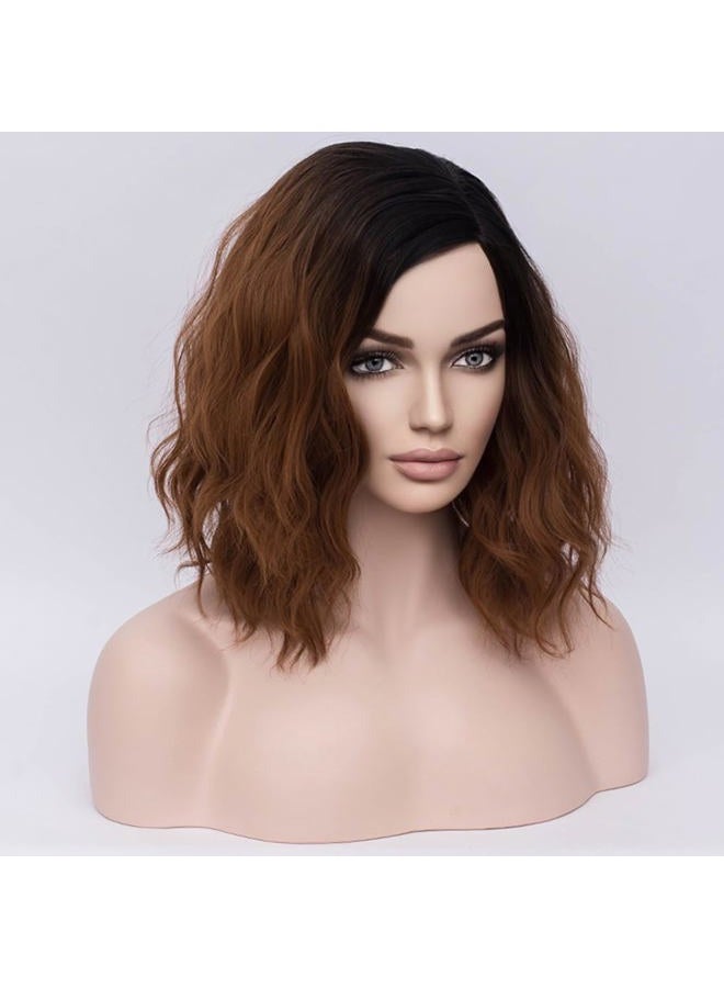 BERON Brown Ombre Wigs for Women Short Curly Bob Wavy Wig Girls Black and Brown Body Wave Shoulder Length Cosplay or Daily Wigs - Image 2