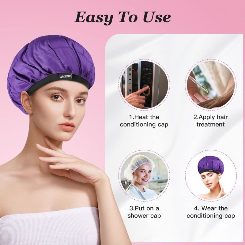 Amzpic Cordless Deep Conditioning Heat Cap - Safe, Microwavable Heat Cap for Steaming, Heat Therapy for Hair, Flaxseed Seed Interior for Maximum Heat Retention (Second Generation) - Image 4