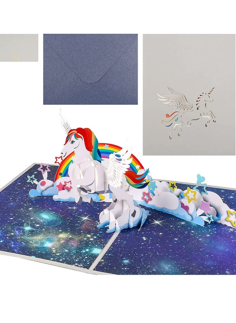 Y&D 3D Pop-Up Unicorn Greeting Card, Rainbow Design, with Envelope Blank, Suitable for Birthday, Wedding  - Image 1