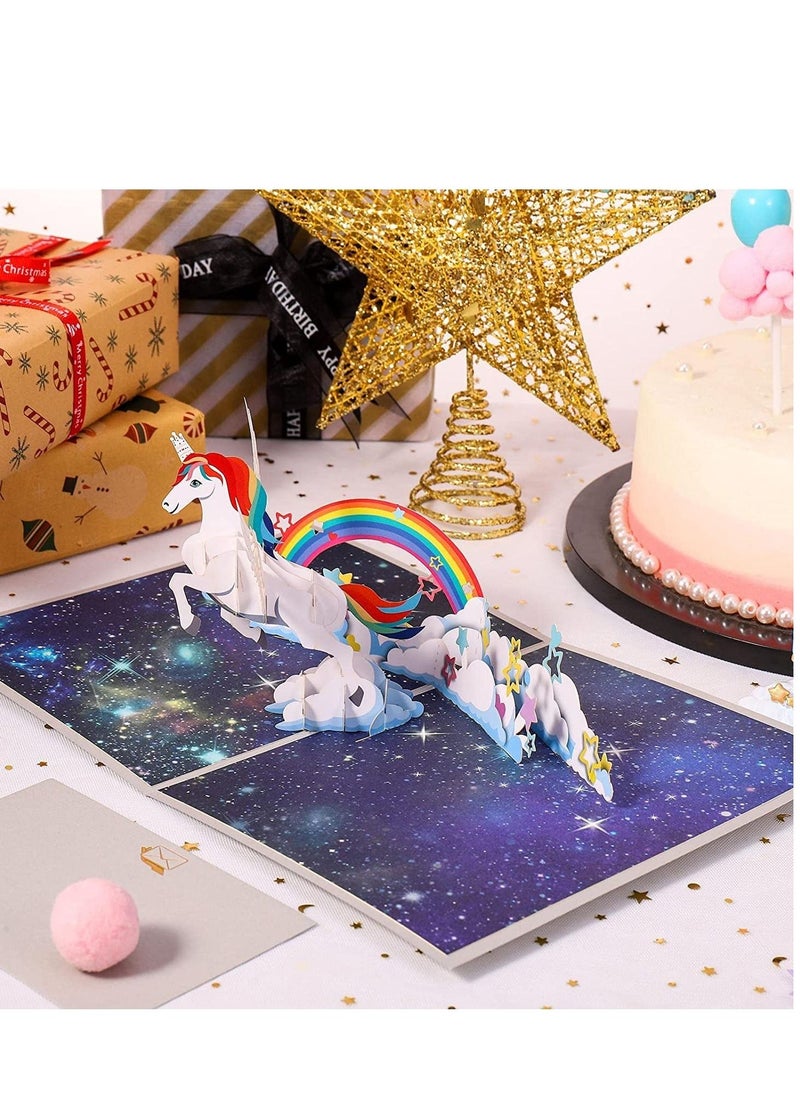 Y&D - 3D Pop-Up Unicorn Greeting Card, Rainbow Design, with Envelope Blank, Suitable for Birthday, Wedding - Image 1