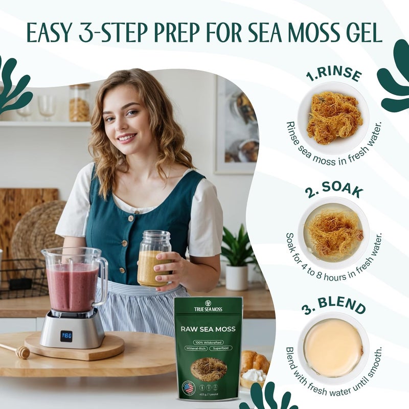 trueseamoss True Sea Moss Raw - 100% Wildcrafted Irish Sea Moss for Digestion and Gut Health - 16oz (453g) Superfood - Image 4