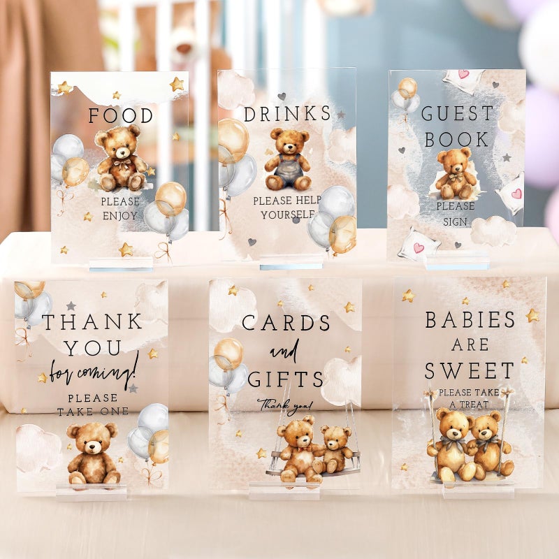 Vercraft 6 Pcs Bear Baby Shower Table Decorations Take One Sign Thank You Acrylic Sign Centerpieces with Stand 5 x 7 Floral Birthday Party Decorations