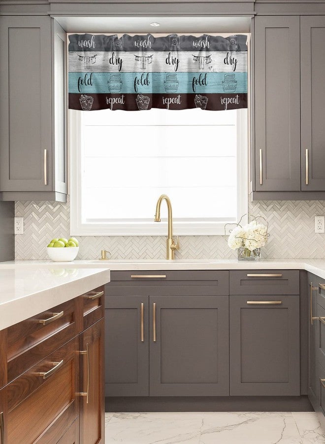Litter Star Window Valance Rod Pocket Short Curtain Panels Vintage Wood Laundry Wash Dry Flod Repeat Art Kitchen Valances Curtains, Rustic Wooden Board Window Treatments Drapes for Living Room Bedroom Decor - Image 5