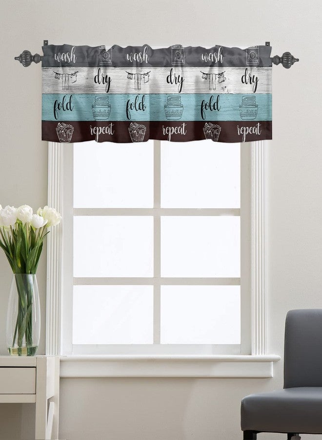 Litter Star Window Valance Rod Pocket Short Curtain Panels Vintage Wood Laundry Wash Dry Flod Repeat Art Kitchen Valances Curtains, Rustic Wooden Board Window Treatments Drapes for Living Room Bedroom Decor - Image 3