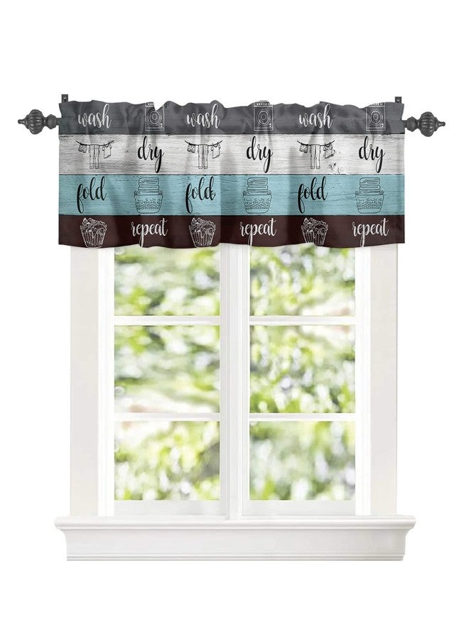 Litter Star Window Valance Rod Pocket Short Curtain Panels Vintage Wood Laundry Wash Dry Flod Repeat Art Kitchen Valances Curtains, Rustic Wooden Board Window Treatments Drapes for Living Room Bedroom Decor - Image 1