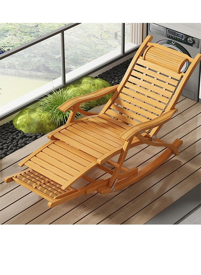 سولاكان كرسي هزاز قابل للطي من الخيزران – كرسي استرخاء بزاوية قابلة للتعديل، تصميم مريح وتهوية عالية، بظهر مرتفع لشخص واحد للاستخدام في غرفة المعيشة أو الشرفة - Image 3