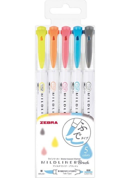 ZEBRA Mildliner Brush Pen Set of 5 Wft8-N-5c 
