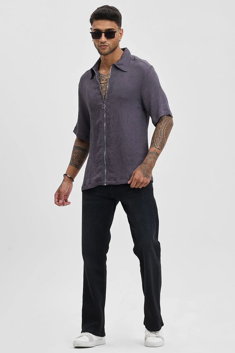 SNITCH Grey Oversized Zipper Shirt