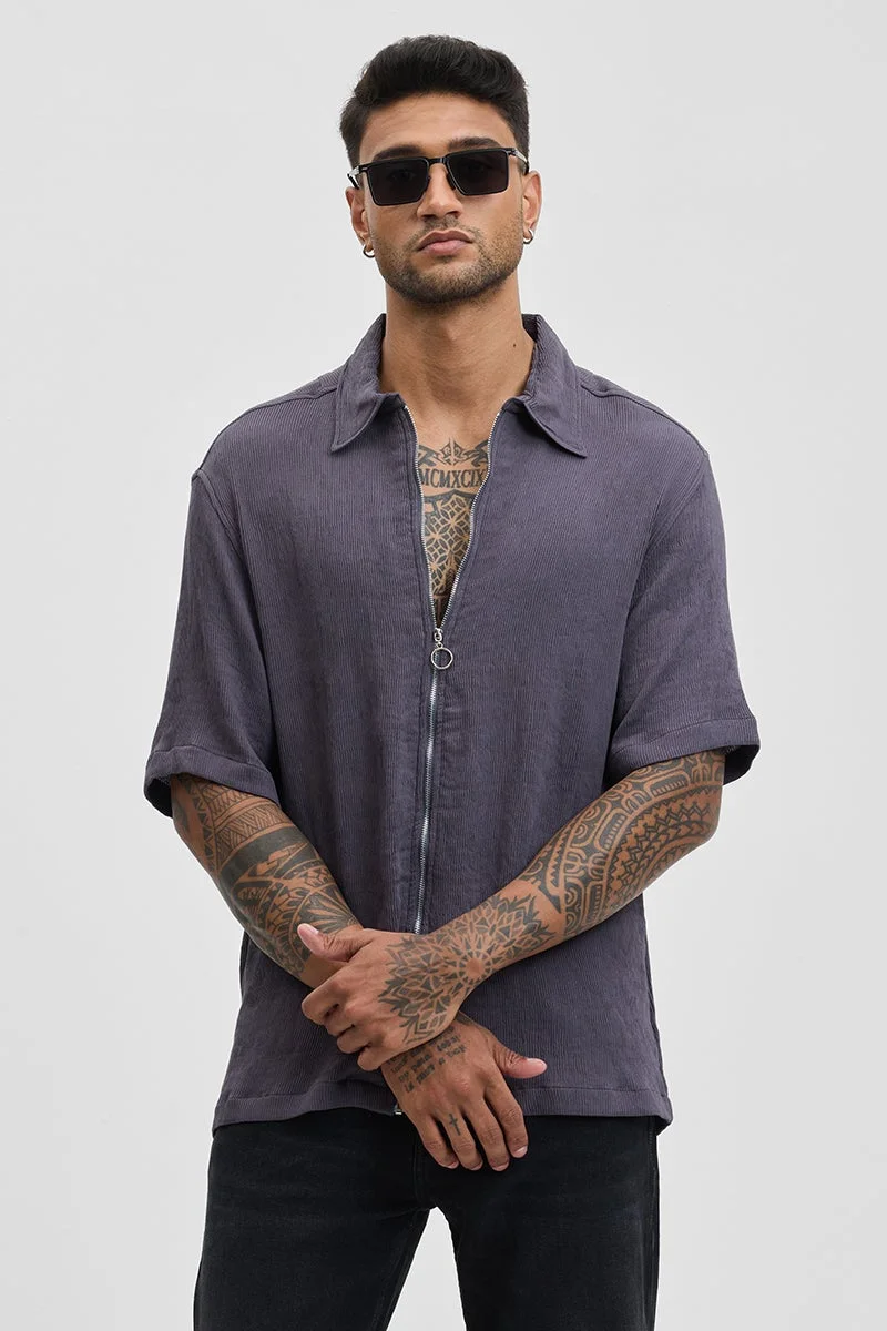 سنيتش قميص رمادي كبير بسحاب