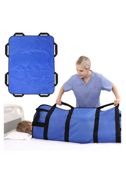 Positioning Bed Pads with 8 Reinforced Handles, Transfer Sheet for Turning, Lifting Sliding Repositioning,Transfer Board Reusable Washable Waterproof Draw Sheets for Hospital Bed at Home (Blue)