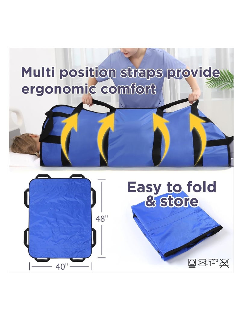 Positioning Bed Pads with 8 Reinforced Handles, Transfer Sheet for Turning, Lifting Sliding Repositioning,Transfer Board Reusable Washable Waterproof Draw Sheets for Hospital Bed at Home (Blue)