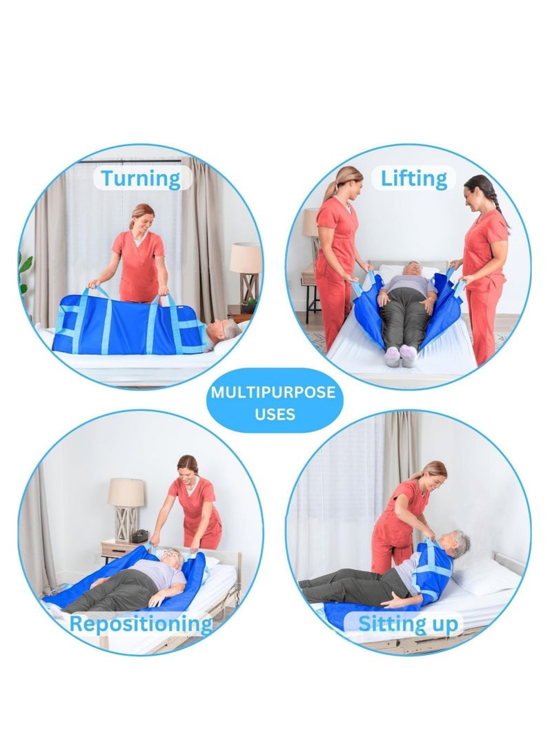 Positioning Bed Pads with 8 Reinforced Handles, Transfer Sheet for Turning, Lifting Sliding Repositioning,Transfer Board Reusable Washable Waterproof Draw Sheets for Hospital Bed at Home (Blue)