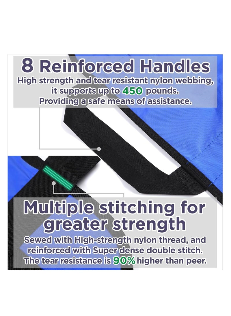 Positioning Bed Pads with 8 Reinforced Handles, Transfer Sheet for Turning, Lifting Sliding Repositioning,Transfer Board Reusable Washable Waterproof Draw Sheets for Hospital Bed at Home (Blue)