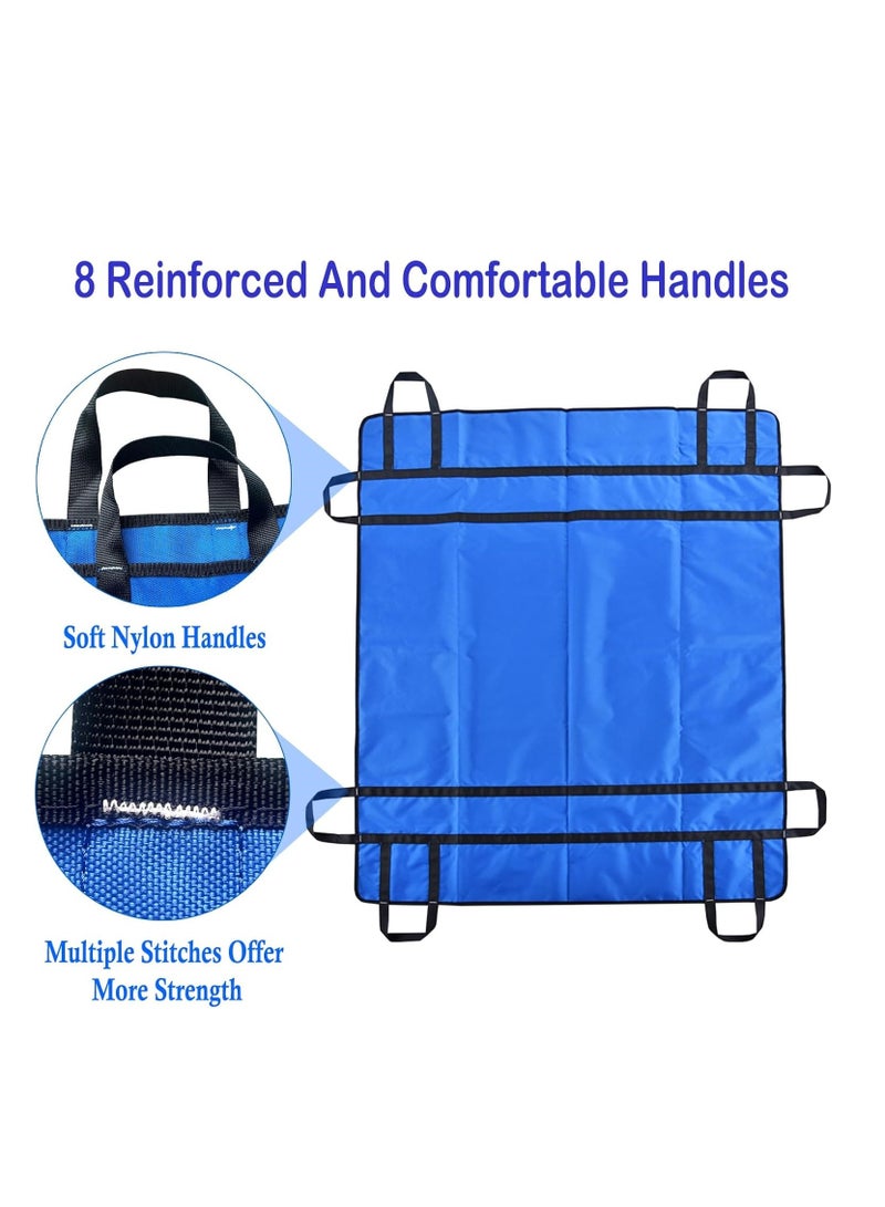 Positioning Bed Pads with 8 Reinforced Handles, Transfer Sheet for Turning, Lifting Sliding Repositioning,Transfer Board Reusable Washable Waterproof Draw Sheets for Hospital Bed at Home (Blue)