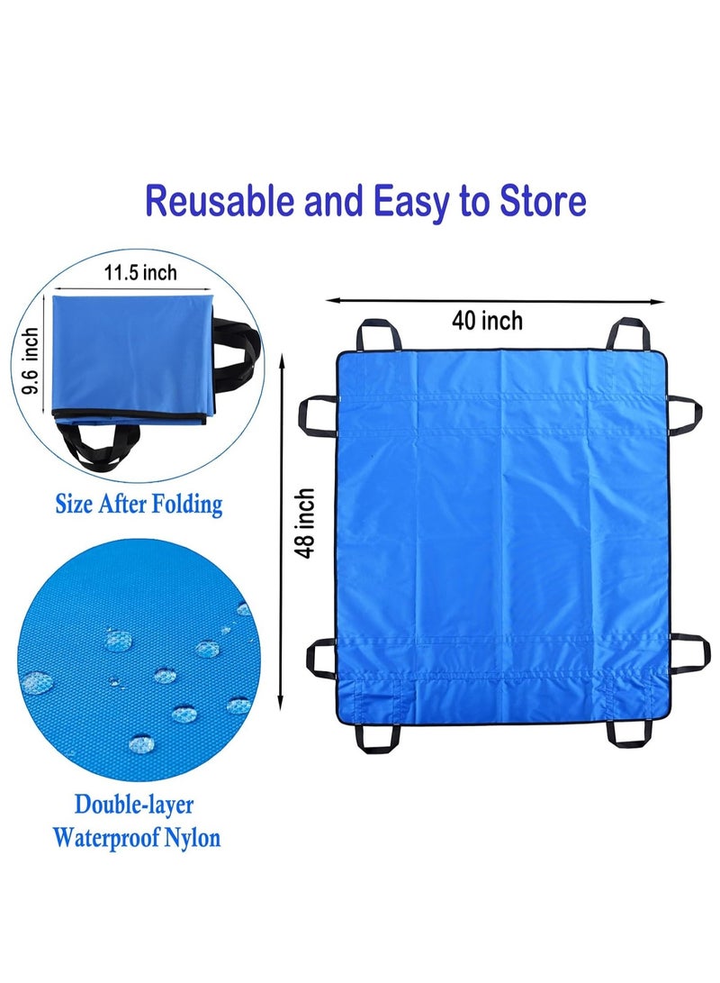Positioning Bed Pads with 8 Reinforced Handles, Transfer Sheet for Turning, Lifting Sliding Repositioning,Transfer Board Reusable Washable Waterproof Draw Sheets for Hospital Bed at Home (Blue)