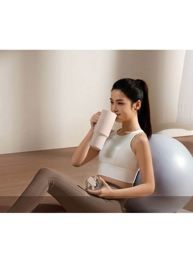 شاومي كوب كوب من القش، كوب ترمس من الفولاذ المقاوم للصدأ 316L مع مقبض سعة 1 لتر سعة كبيرة للسفر بالسيارة الرياضية- وردي - Image 4