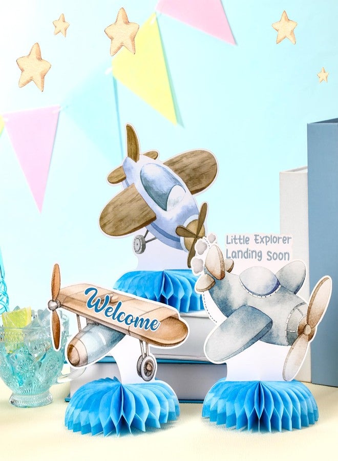 Moinchore 12 Pcs Airplane Baby Shower Decorations Honeycomb Centerpieces Airplane Table Topper Little Explorer Landing Soon Table Decoration for Baby Shower Birthday Party Favors Supplies - Image 3