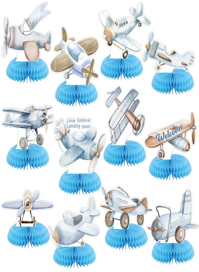Moinchore 12 Pcs Airplane Baby Shower Decorations Honeycomb Centerpieces Airplane Table Topper Little Explorer Landing Soon Table Decoration for Baby Shower Birthday Party Favors Supplies - Image 1