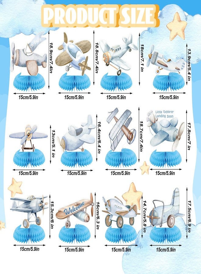Moinchore 12 Pcs Airplane Baby Shower Decorations Honeycomb Centerpieces Airplane Table Topper Little Explorer Landing Soon Table Decoration for Baby Shower Birthday Party Favors Supplies - Image 2