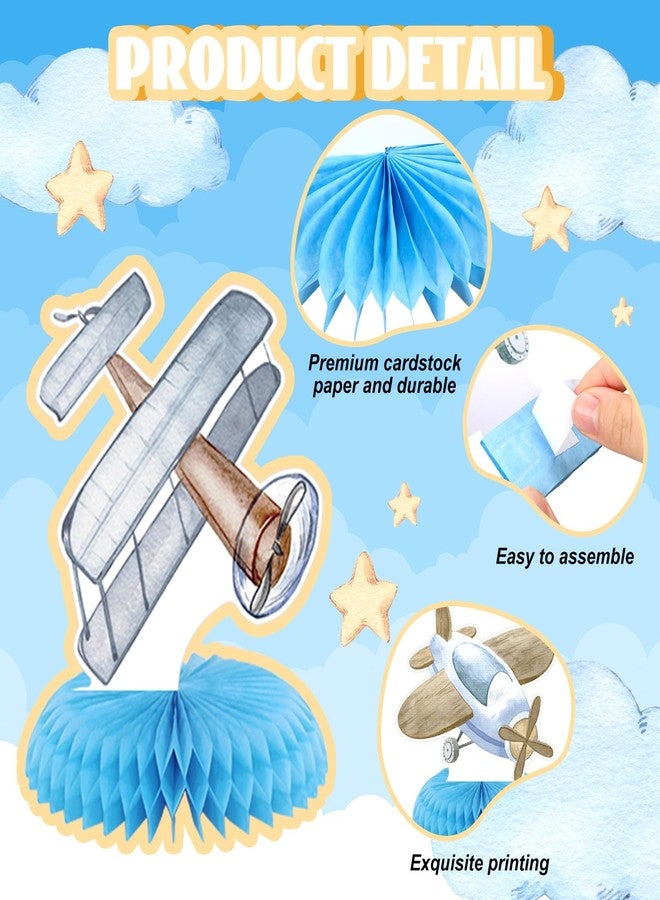 Moinchore 12 Pcs Airplane Baby Shower Decorations Honeycomb Centerpieces Airplane Table Topper Little Explorer Landing Soon Table Decoration for Baby Shower Birthday Party Favors Supplies - Image 4