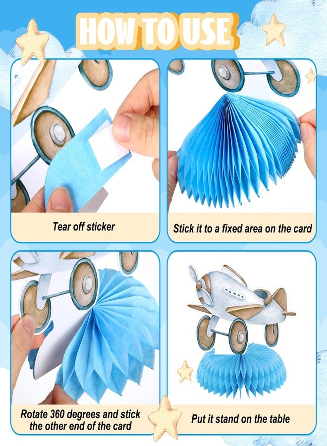 Moinchore 12 Pcs Airplane Baby Shower Decorations Honeycomb Centerpieces Airplane Table Topper Little Explorer Landing Soon Table Decoration for Baby Shower Birthday Party Favors Supplies - Image 5