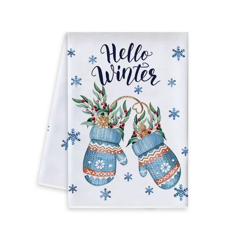 Labelable Christmas Kitchen Dish Towel Red Christmas Printed Dining Table Decorative Holiday Towel - Image 1