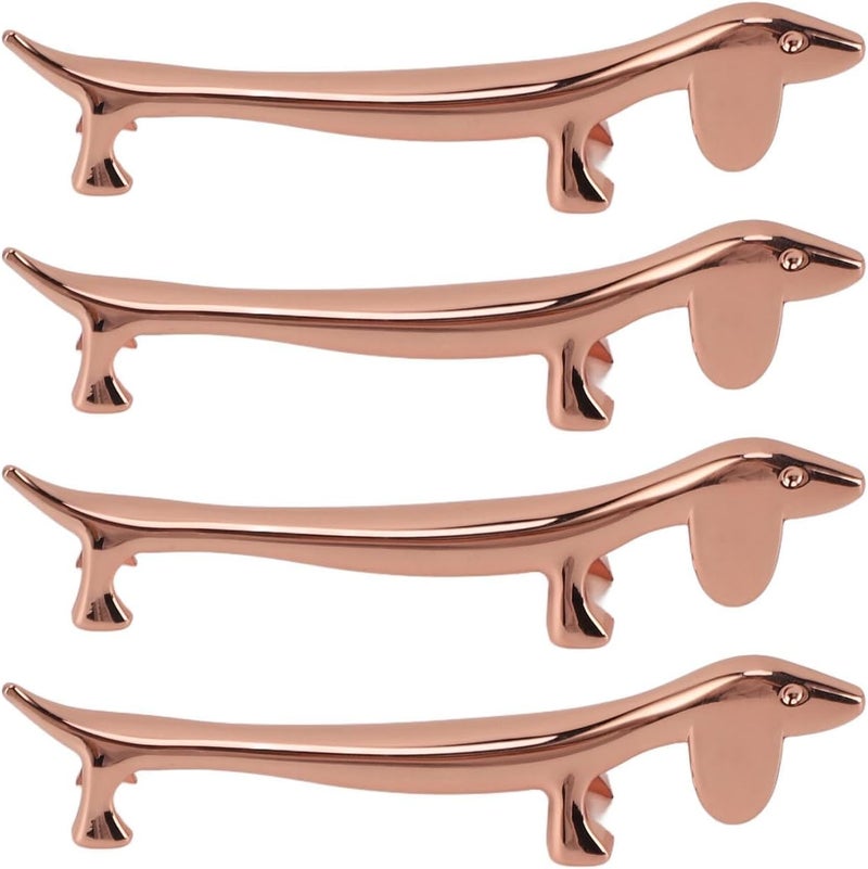 4 PCS Dachshund Chopstick Holder, Zinc Alloy Reusable Dinner Spoon Stand Chopstick Rack Stand For Tableware Brush Home Kitchen Table Decoration (Rose Gold Sausage Dog) - Image 1