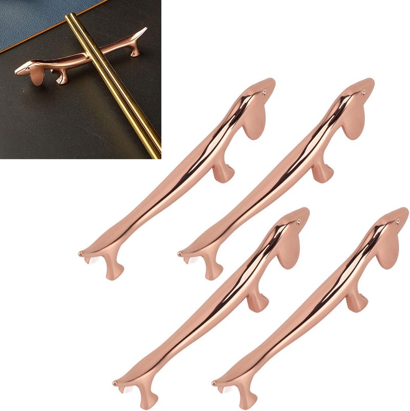 4 PCS Dachshund Chopstick Holder, Zinc Alloy Reusable Dinner Spoon Stand Chopstick Rack Stand For Tableware Brush Home Kitchen Table Decoration (Rose Gold Sausage Dog) - Image 4