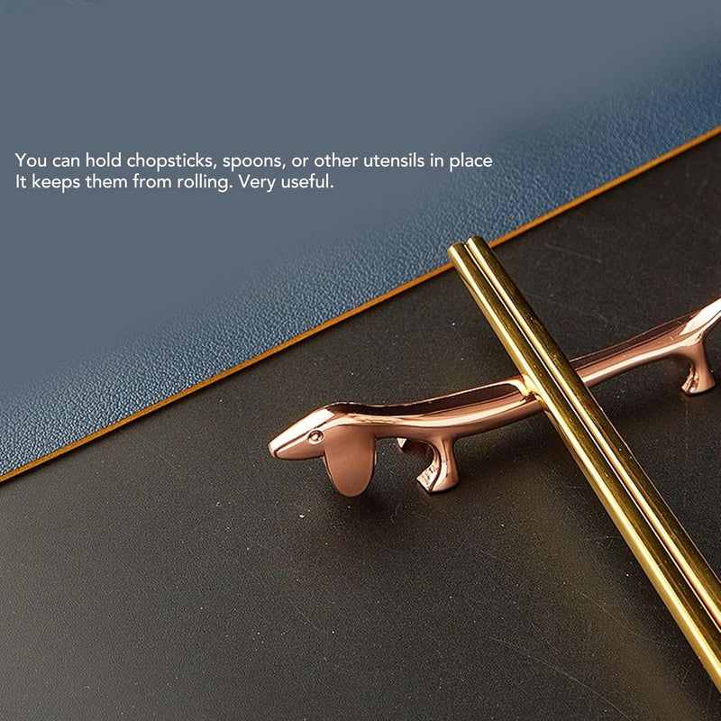 4 PCS Dachshund Chopstick Holder, Zinc Alloy Reusable Dinner Spoon Stand Chopstick Rack Stand For Tableware Brush Home Kitchen Table Decoration (Rose Gold Sausage Dog) - Image 3