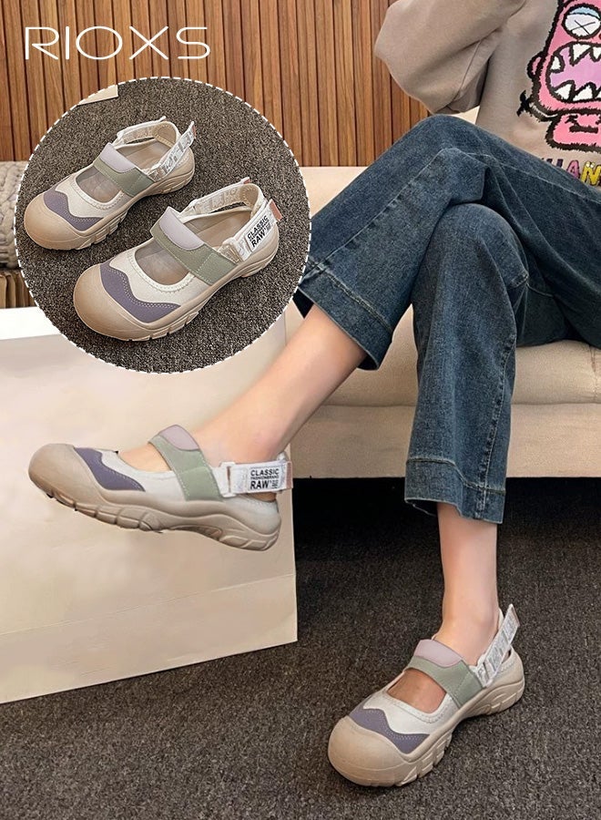 RIOXS Women's Fashion Sandals, Ugly Cute Casual Shoes with Classic Velcro, Wide Round Toe Lady's Canvas Walking Shoes, Comfy Lightweight Sneaker Sandals, Women's Comfort Shoes for Daily Wear, Non-slip Flat Sandals for Ladies, Stylish Woman Footwear for Indoor Outdoor Activities - Image 2